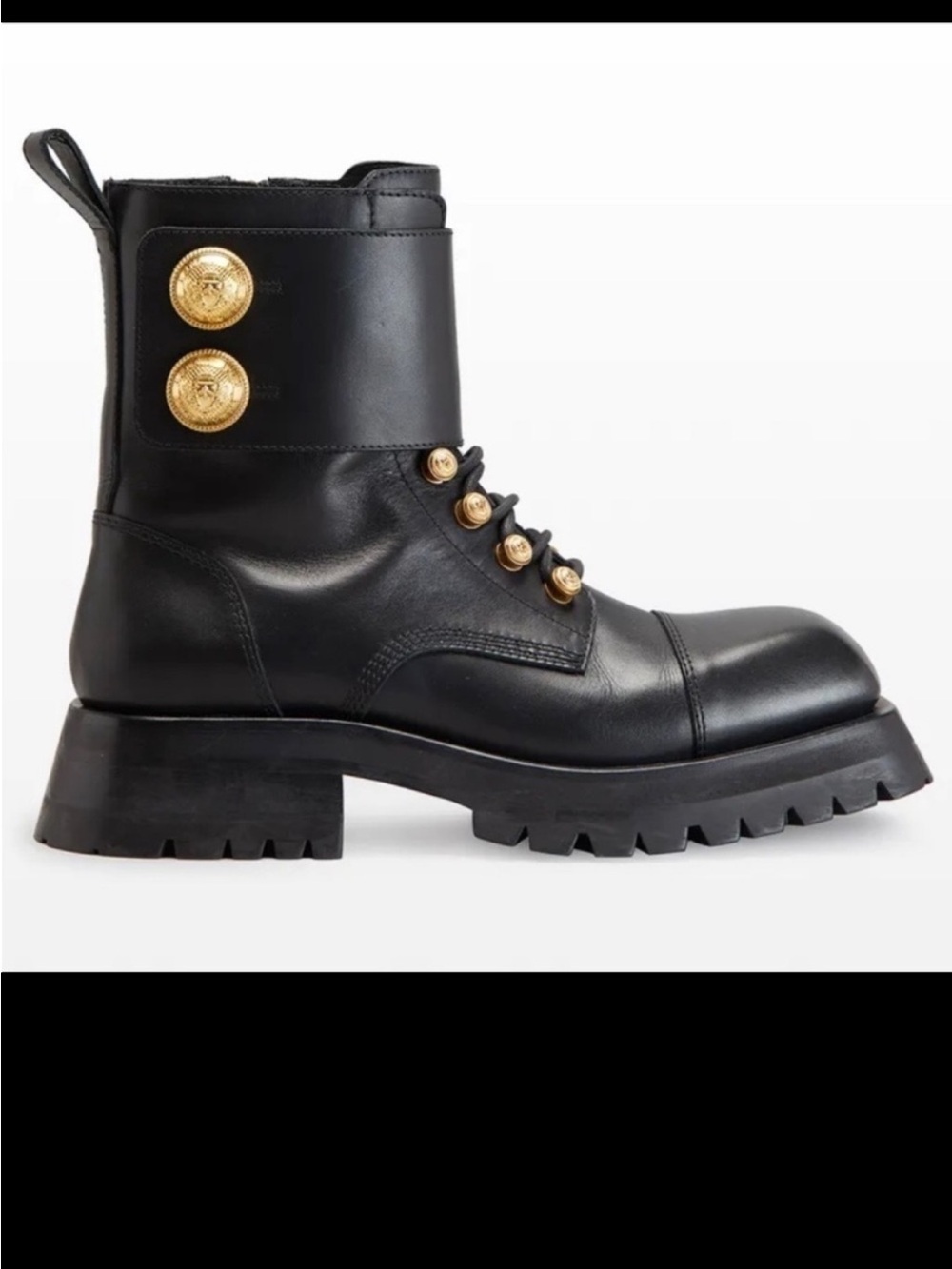 New Size 36.5 Balmain Calfskin Button Cuff Ranger Boots Black Gold